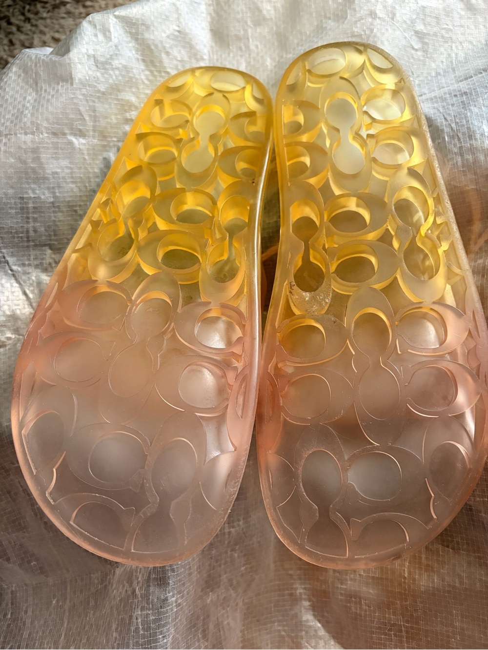 Coach Women's Translucent Gradient Slide Sandals in Yellow-Peach - Picture 2 of 3